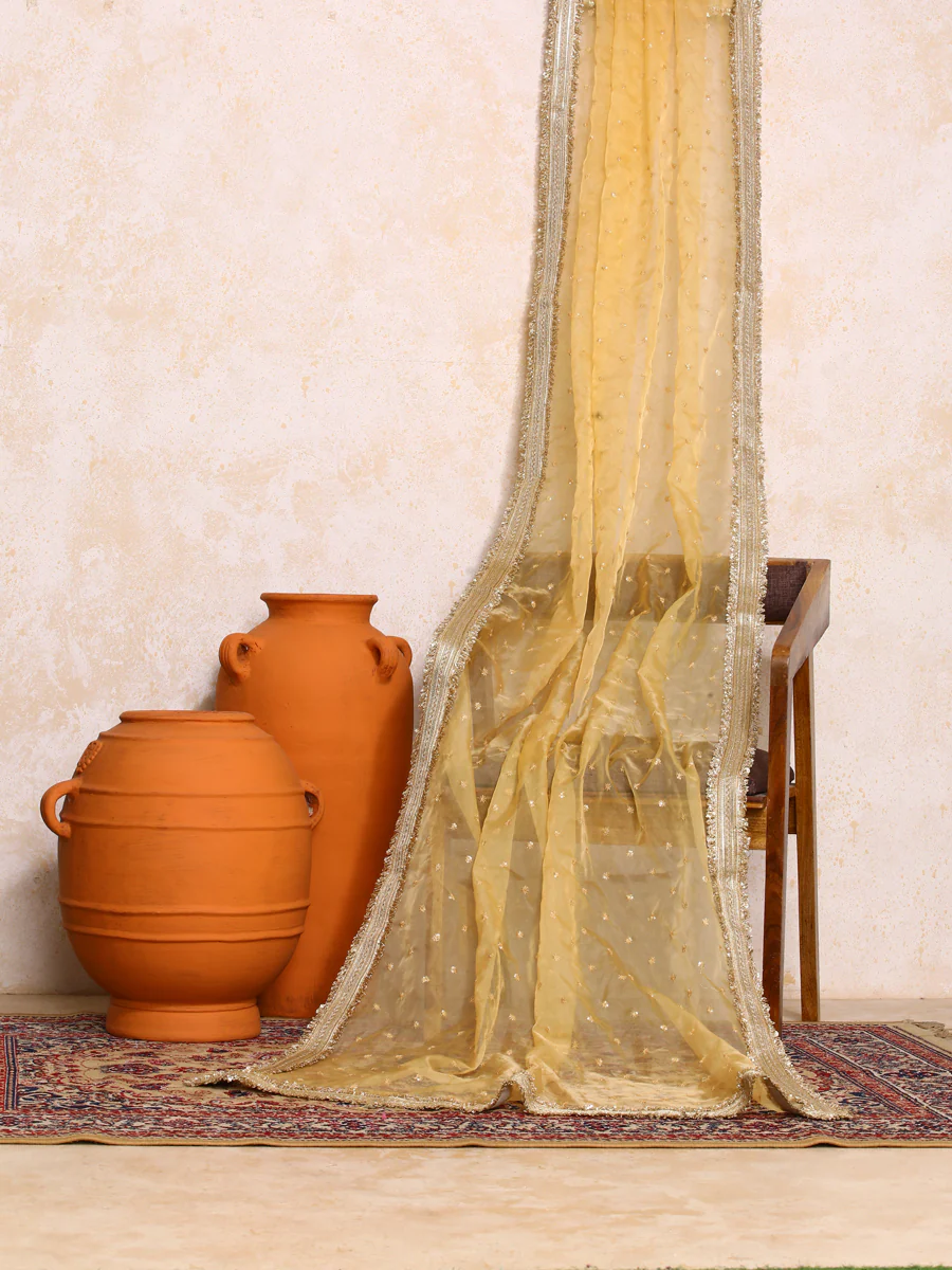 Misbah x Tyohaar | Sequined Gold Organza Dupatta