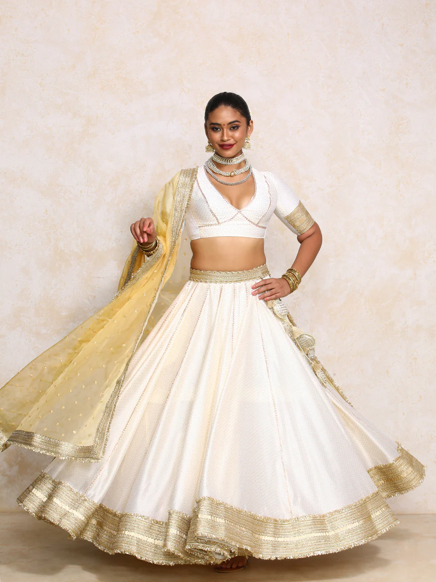 Mehreen x Tyohaar | White Foil Chandheri FlareFit™ Lehenga Set with Dupatta