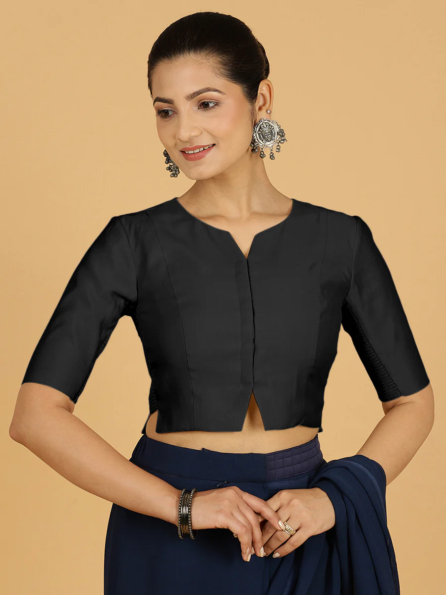 Rekha x Rozaana | Long Saree Blouse in Raven Black