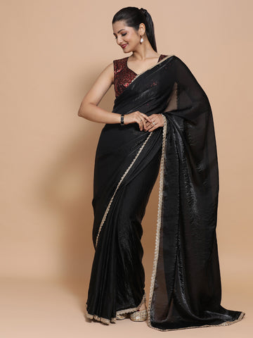 Jhilmil x Tyohaar | Black Dual Toned Tissue Saree with Ready-to-Wear Option