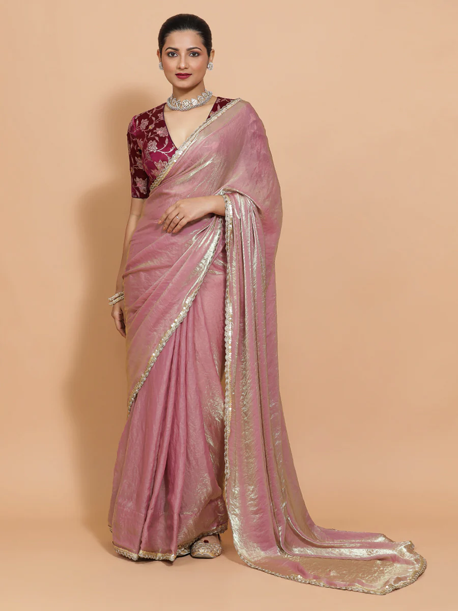 Noor x Tyohaar | Silken Lavender Tissue Saree with Ready-to-Wear Option