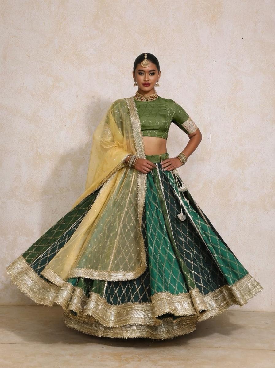 Mabiha x Tyohaar | Green Vine Mesh Brocade FlareFit™ Lehenga Set with Dupatta